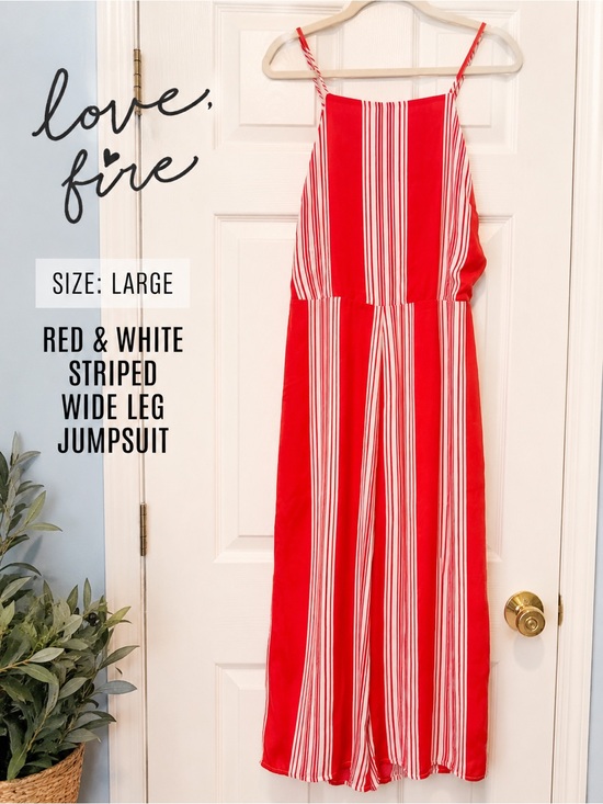 love, Fire Pants - Love, Fire Red & White Striped Wide Leg Jumpsuit – Size Large